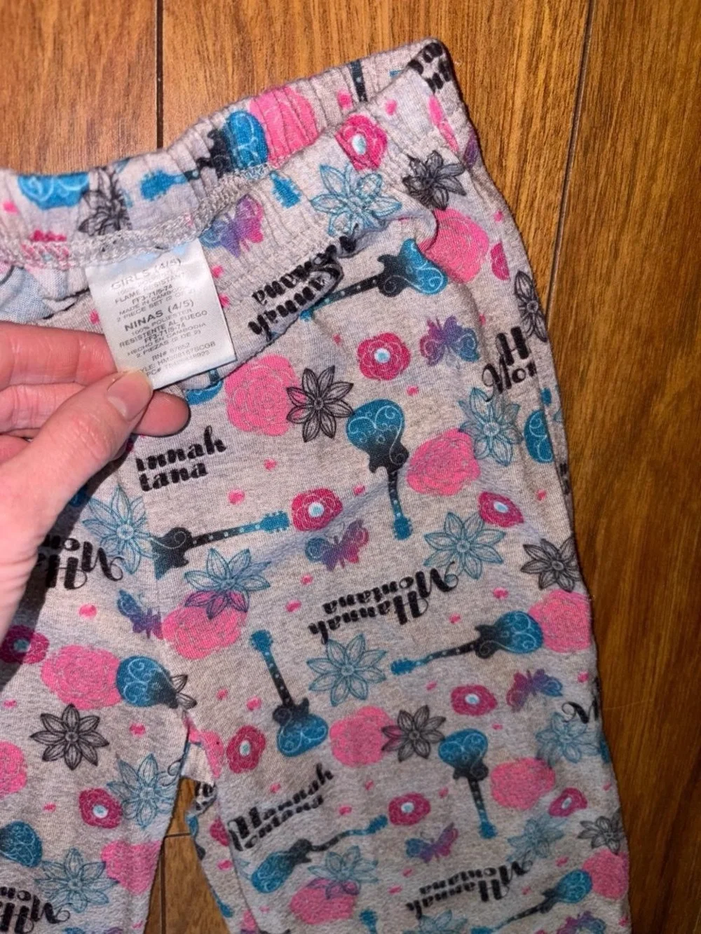 Hannah Montana pink, blue, and gray pajama pants